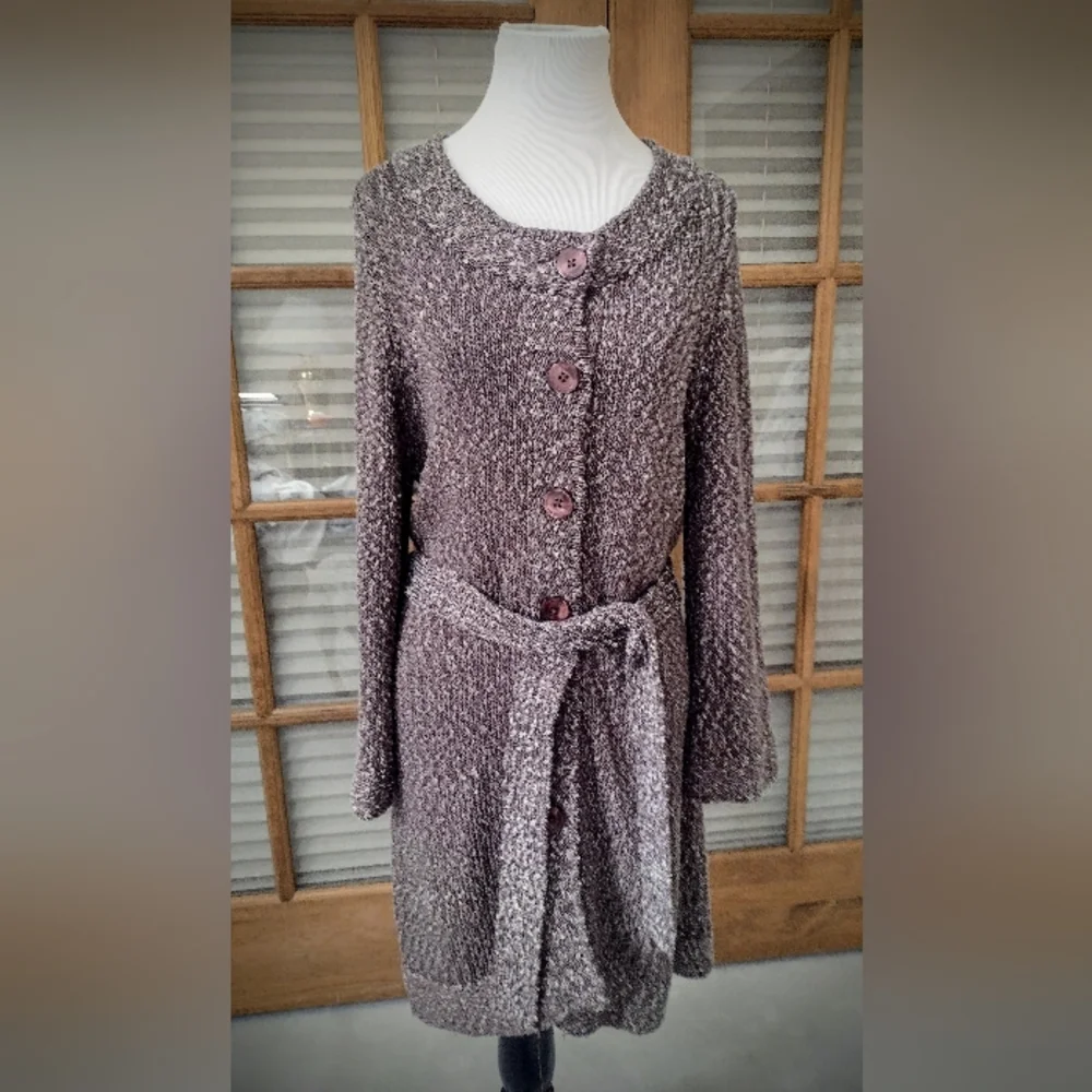 EUC Nordstrom Classiques Entier Belted Cardigan Duster, Heathered Brown, Large - Picture 4 of 12